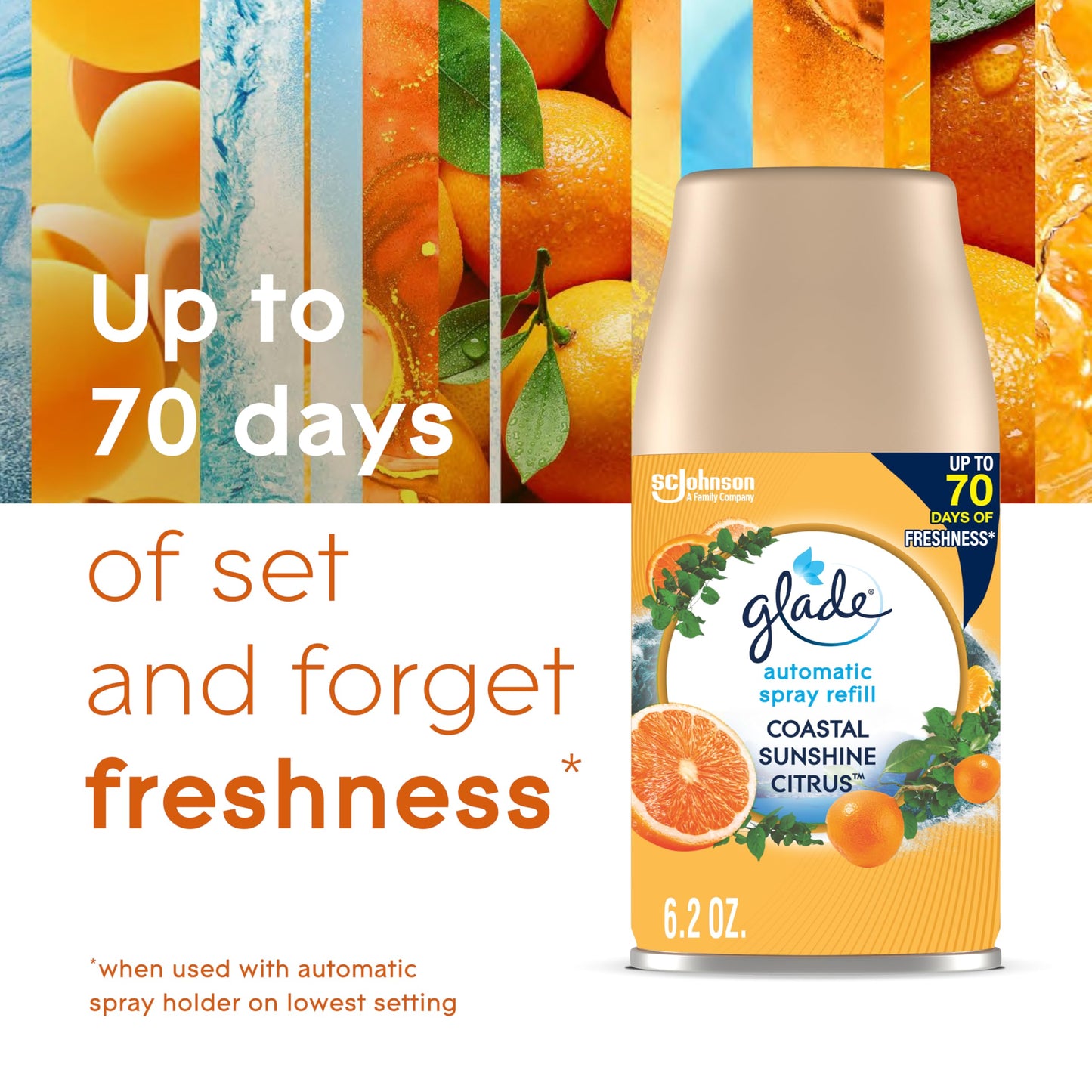 Glade Automatic Spray Refill, Air Freshener for Home and Bathroom, Coastal Sunshine Citrus, 6.2 Oz, 3 Count