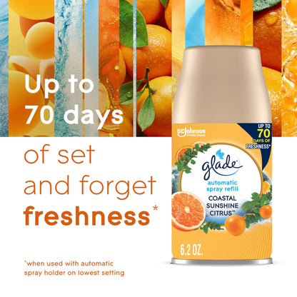 Glade Automatic Spray Refill, Air Freshener for Home and Bathroom, Coastal Sunshine Citrus, 6.2 Oz, 3 Count