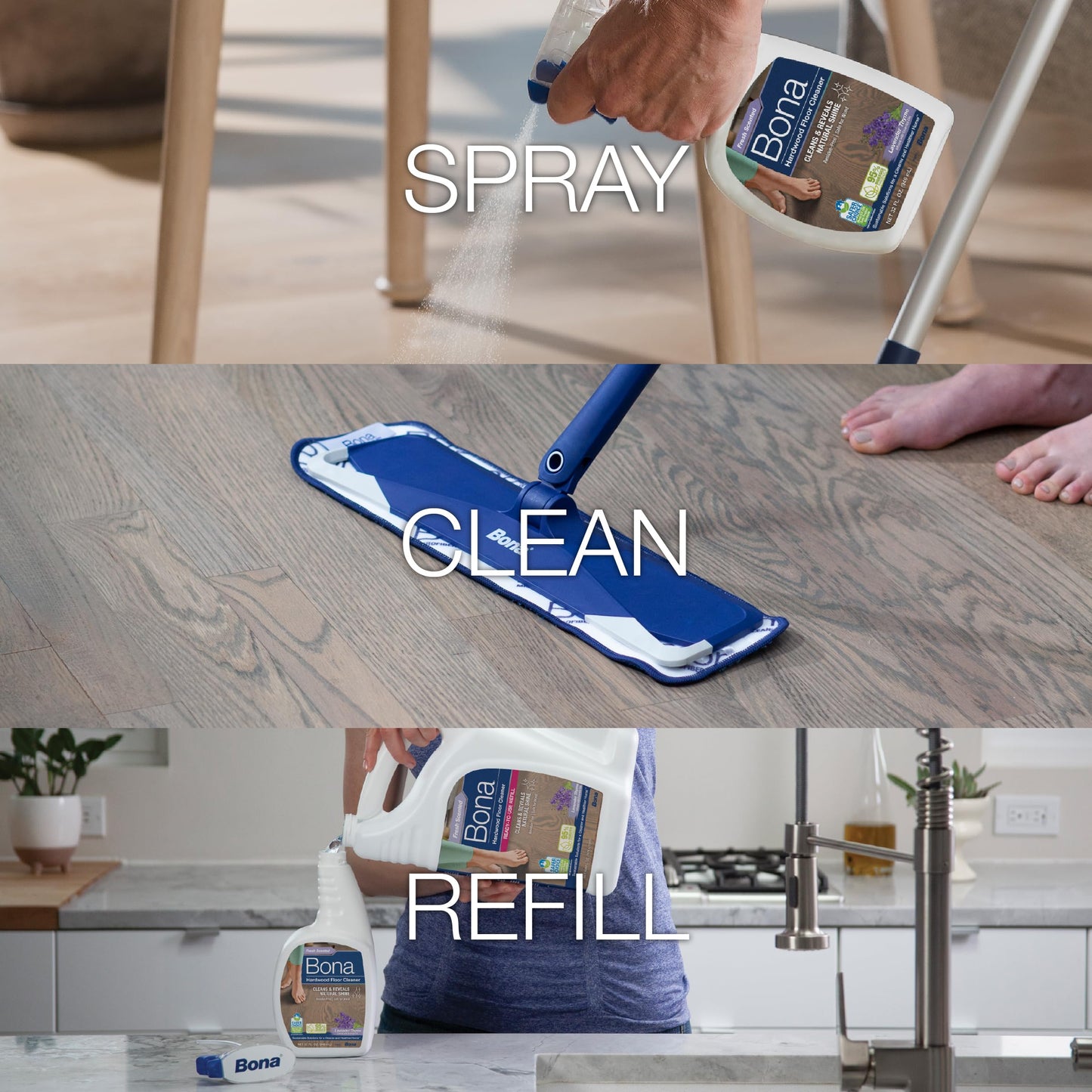 Bona Hardwood Floor Cleaner Spray - 32 fl oz - Lavender Thyme Scent - Refillable - Residue-Free Floor Cleaning Solution for Wood Floors
