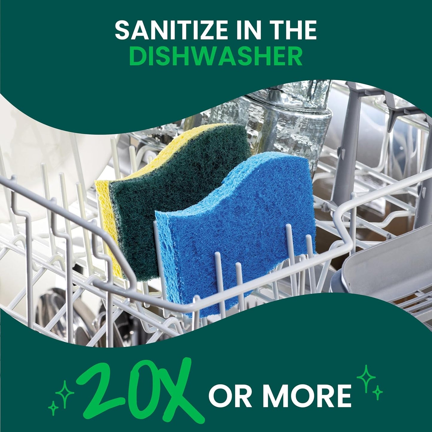 Scotch-Brite Heavy Duty Scrub Sponge, 24 Kitchen Sponges Designed for Tough Messes in the Kitchen that Last 3X Longer*, Best for Cast Iron Skillets and Outdoor Grills, Flexible, Durable, and Strong