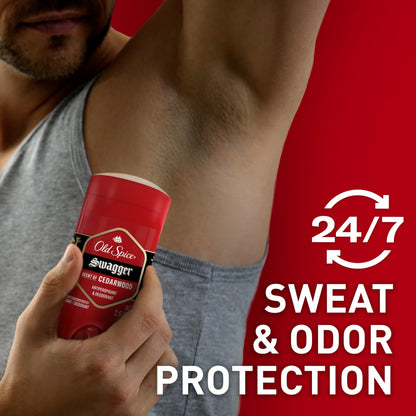 Old Spice Antiperspirant Deodorant for Men, 24/7 Sweat & Odor Protection, 24/7 Lasting Freshness, Invisible Solid, Swagger with Cedarwood Scent, 3.4 oz (Pack of 3)
