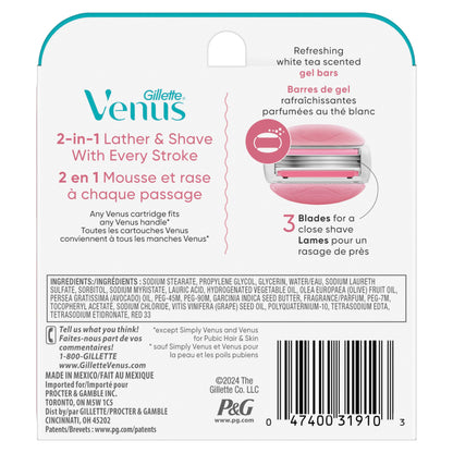Gillette Venus ComfortGlide White Tea Women's Razor Blades, 3-Blade Razor Refills, 6 Count