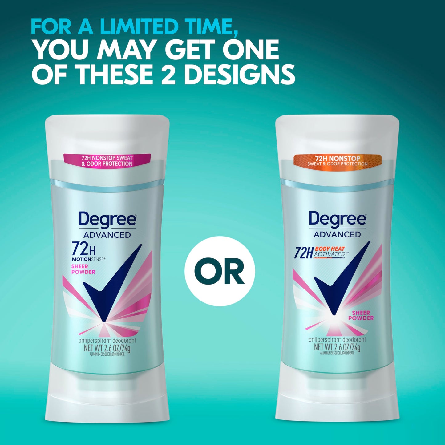 Degree Advanced Protection Antiperspirant Deodorant Sheer Powder for 72-Hour Sweat & Odor Control for Women, with Body Heat Activated Technology, 2.6 oz