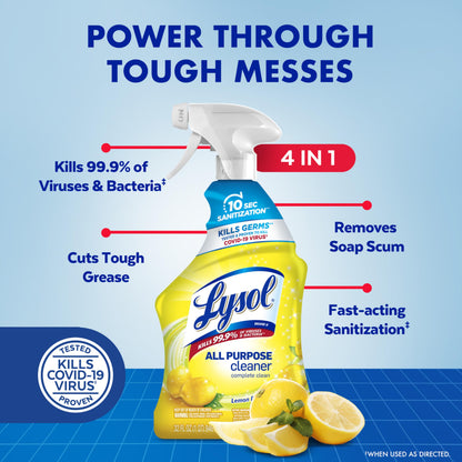 Lysol All Purpose Cleaner Spray, Multi-Purpose Disinfecting Spray, Kitchen & Bathroom Cleaner, Lemon Breeze Scent, 32 Fl Oz