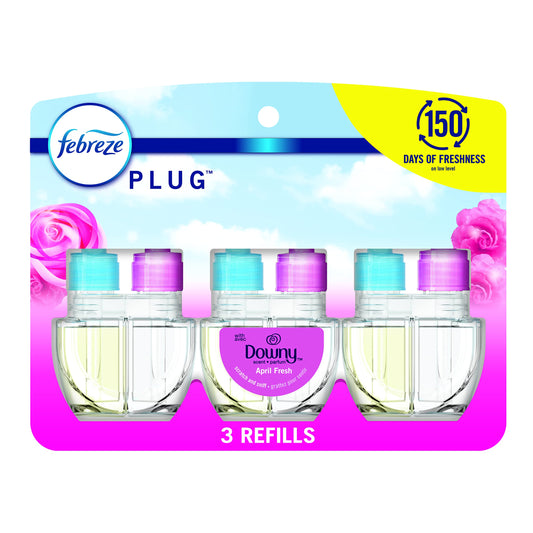Febreze Plug In Air Freshener, Odor-Fighting Scented Oil Refill, Air Fresheners for Home and Bathroom and Kitchen, Long Lasting for Strong Odors, Downy April Fresh Scent, 0.87oz Refills, 3 Count