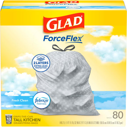 Glad ForceFlex Tall Kitchen Trash Bags, 13 Gallon, Gain Fresh Clean, 80 Count (Package May Vary)