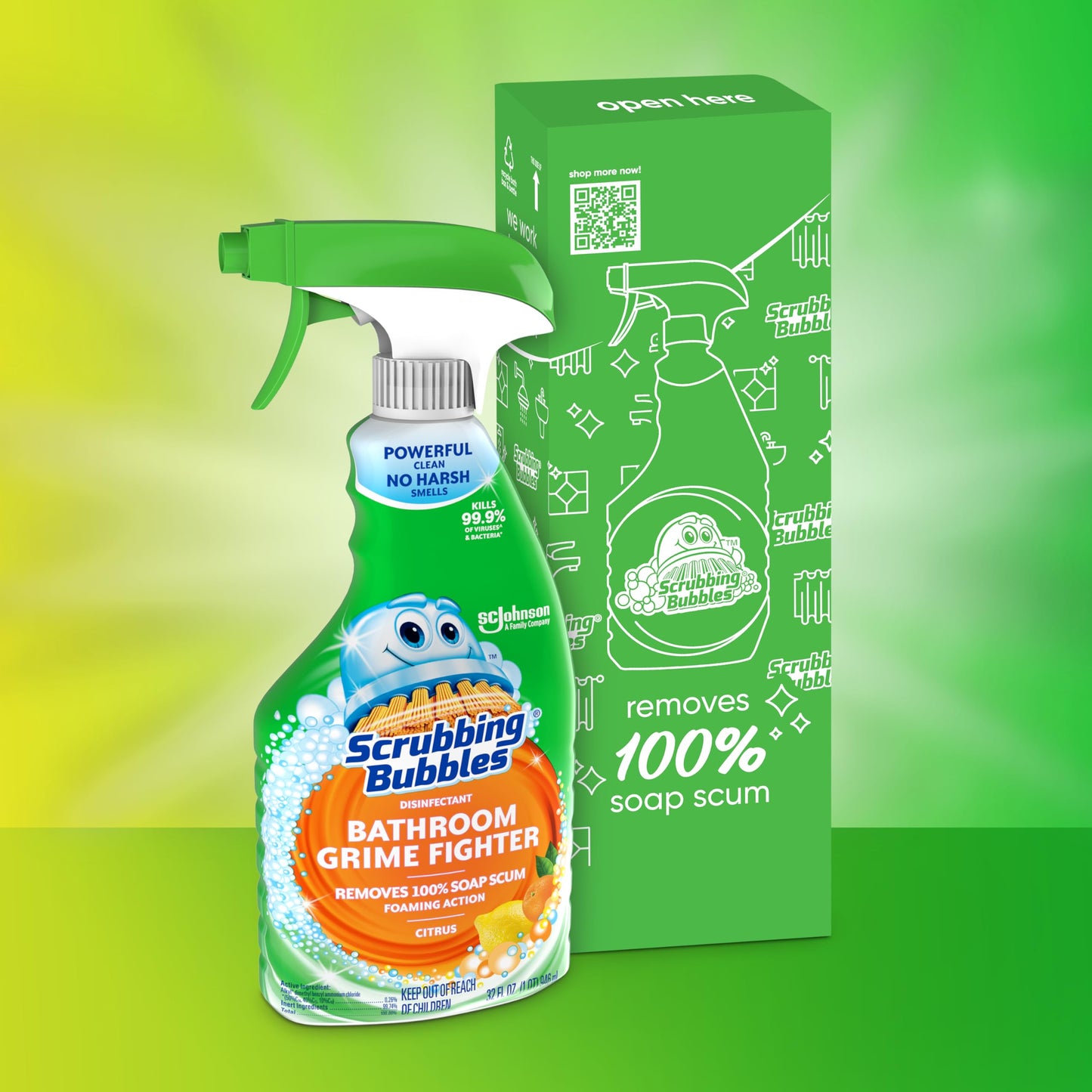 Scrubbing Bubbles Bathroom and Shower Cleaner Disinfectant Spray, Bathroom Grime Fighter, Citrus Scent, 32oz