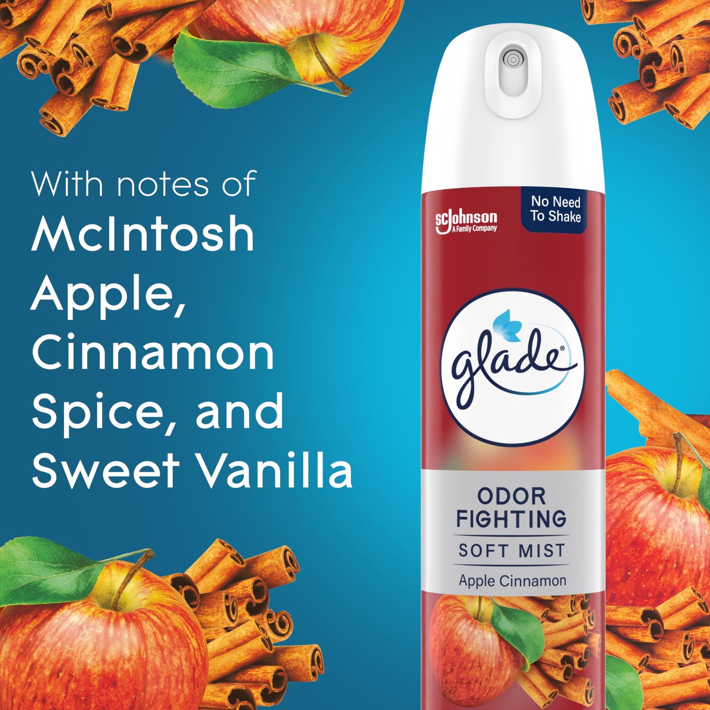 Glade Air Freshener Room Spray, Apple Cinnamon Scent, Odor Fighting to Deliver Long Lasting Freshness, 8 Oz, 6 Count