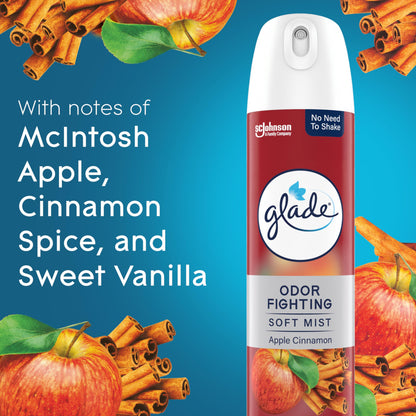 Glade Air Freshener Room Spray, Apple Cinnamon Scent, Odor Fighting to Deliver Long Lasting Freshness, 8 Oz, 6 Count