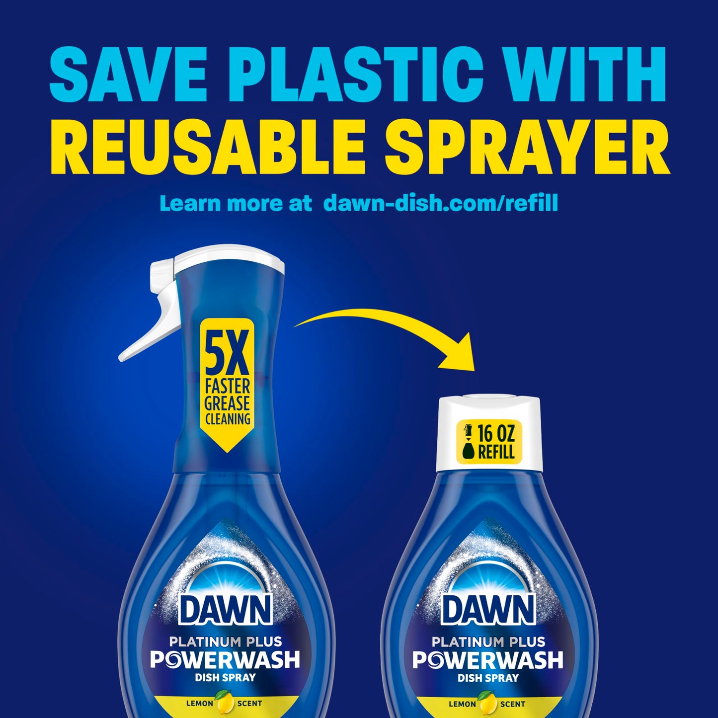 Dawn Powerwash Spray, Dish Soap, Dishwashing Liquid, Cleaning Supplies, Lemon, 1 Starter Kit + 3 Refills, 4 units of 16oz (64oz)