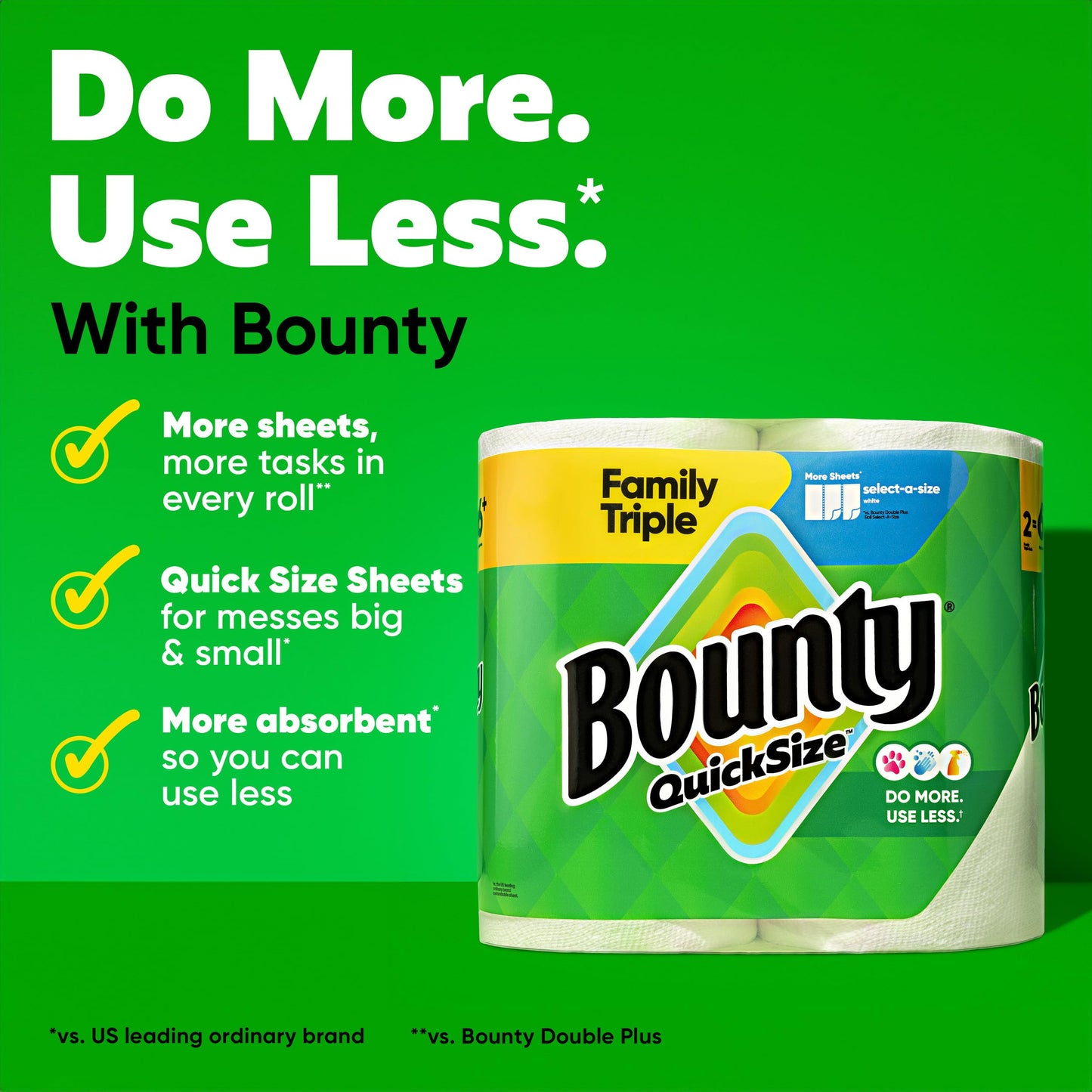 Bounty Quick-Size Paper Towels, White, 12 Family Triple Rolls = 40 Regular Rolls