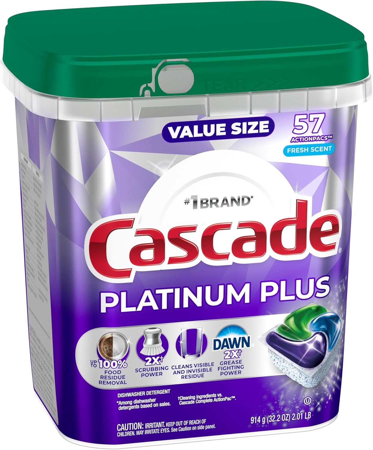 Cascade Platinum Plus Dishwasher Pods, Dishwasher Detergent, Dish Detergent Soap, Fresh, 57 Count