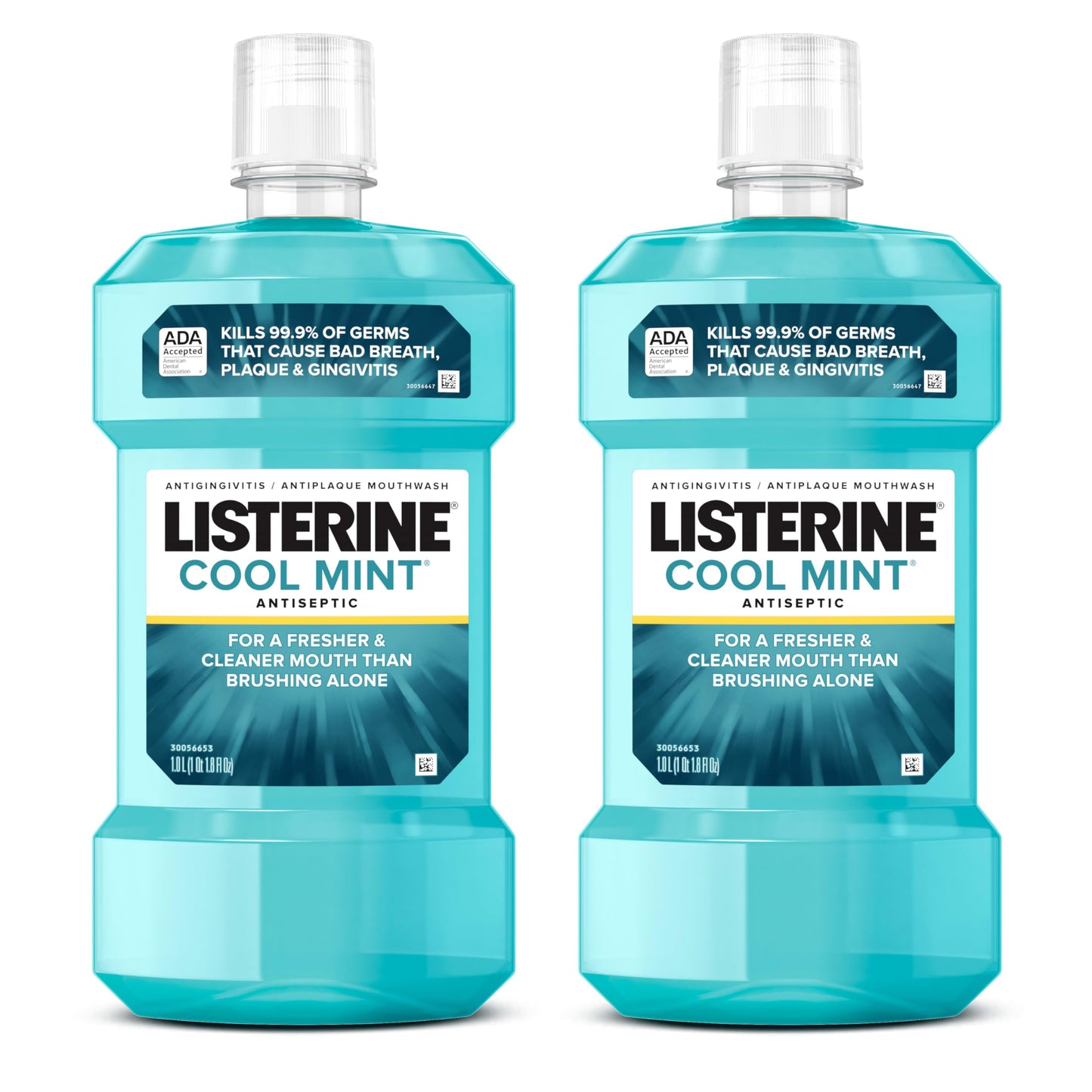 Listerine Cool Mint Antiseptic Mouthwash to Kill 99% of Germs That Cause Bad Breath, Plaque and Gingivitis, Cool Mint Flavor, 1 L 2-Pack