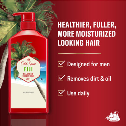 Old Spice Fiji 2-in-1 Shampoo and Conditioner Set for Men, Coconut & Tropical Wood Scent, Get Up To 80% Fuller-Looking Hair, Barbershop Quality, Fresh & Clean Hair, 21.9 Fl Oz Each, 2 Pack