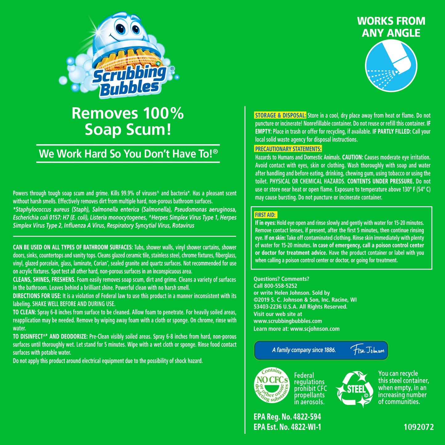 Scrubbing Bubbles Mega Bathroom and Shower Foamer Aerosol, Rainshower Scent, 20oz (Pack of 2)
