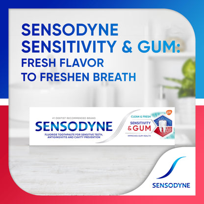 Sensodyne Sensitivity & Gum Sensitive Toothpaste for Gingivitis, Sensitive Teeth Treatment, Clean & Fresh - 3.4 Ounce (Pack of 4)