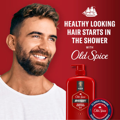 Old Spice Swagger 2-in-1 Shampoo and Conditioner Set for Men, Cedarwood Lime Scent, Get Up To 80% Fuller-Looking Hair, Barbershop Quality, 29.2 Fl Oz Each, 2 Pack