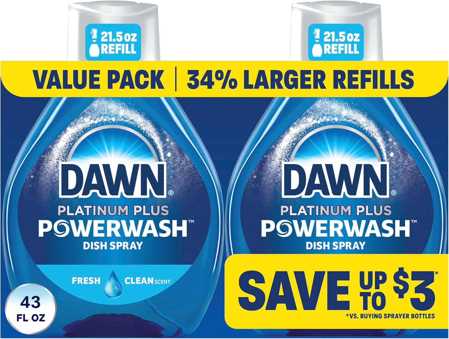 Dawn Powerwash Fresh Dish Spray, Liquid Dish Soap, Dish Soap Refill, Dish Detergent Liquid, 2 Refills, 43 Fl Oz