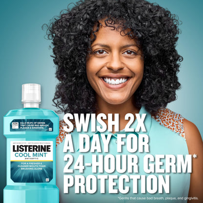 Listerine Cool Mint Antiseptic Mouthwash to Kill 99% of Germs That Cause Bad Breath, Plaque and Gingivitis, Cool Mint Flavor, 1 L 2-Pack