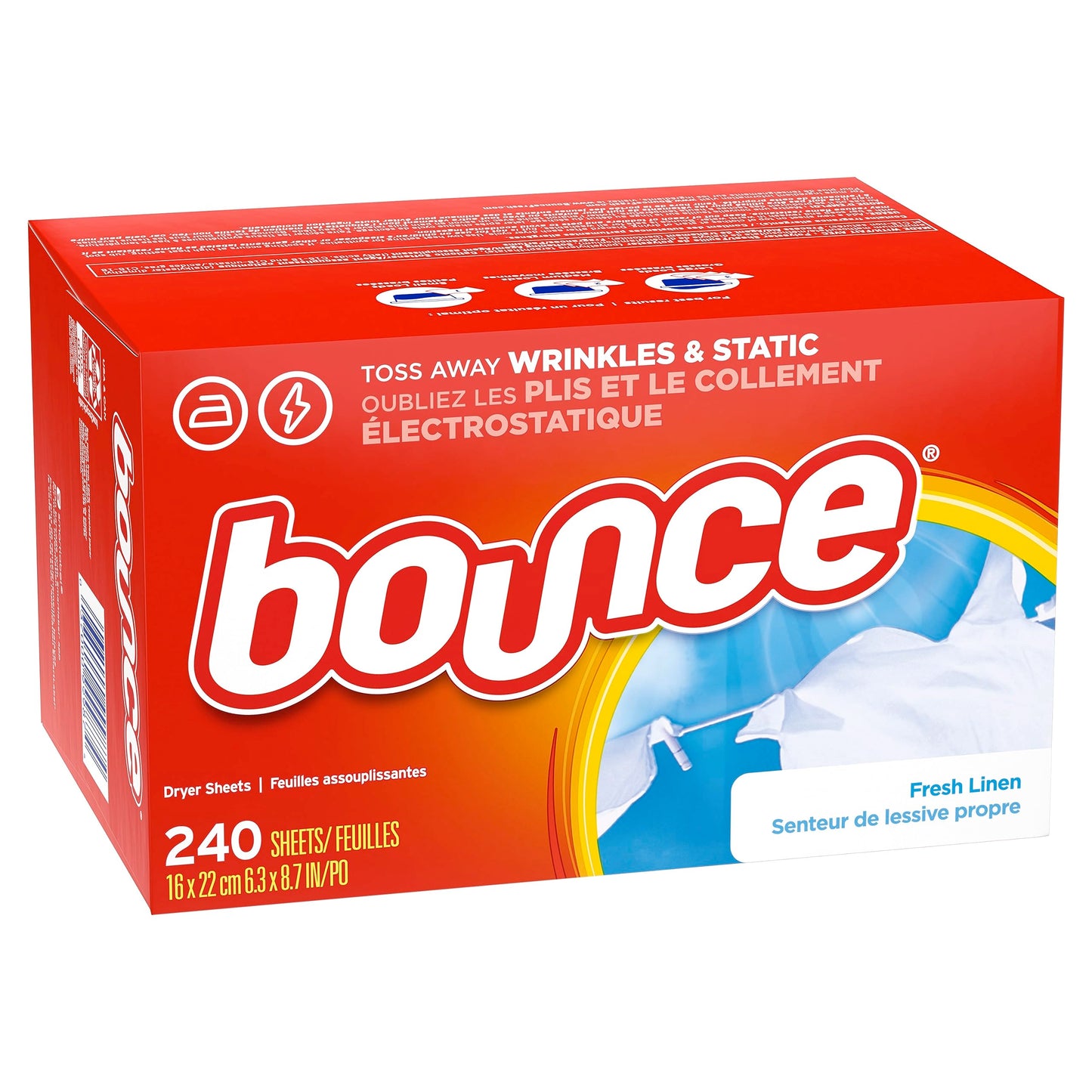 Bounce Dryer Sheets Laundry Fabric Softener, Fresh Linen Scent, 240 Count