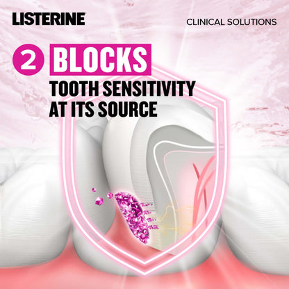Listerine Clinical Solutions Sensitive Teeth Alcohol Free Mouthwash, Fresh Breath Dental Mouthwash Provides Protection & Relief from Tooth Sensitivity Pain, Daily Fresh Mint Oral Rinse, 500 mL