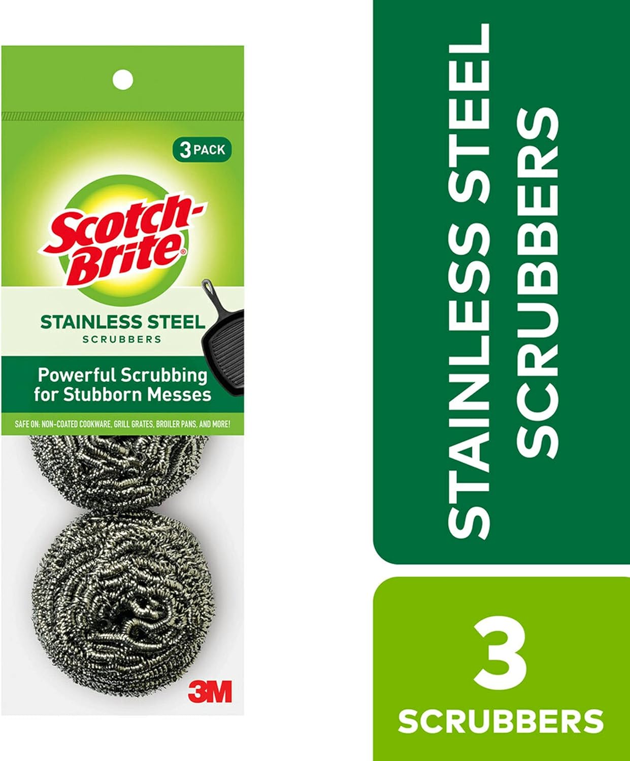 Scotch-Brite Stainless Steel Scrubber, Dish Scrubbers for Cleaning Kitchen and Household, Dishes, 3
