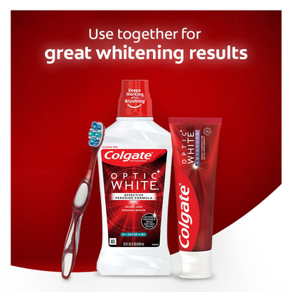 Colgate Optic White Whitening Mouthwash with Hydrogen Peroxide, Alcohol Free, Icy Fresh Mint - 32 fluid ounces (3 Pack)