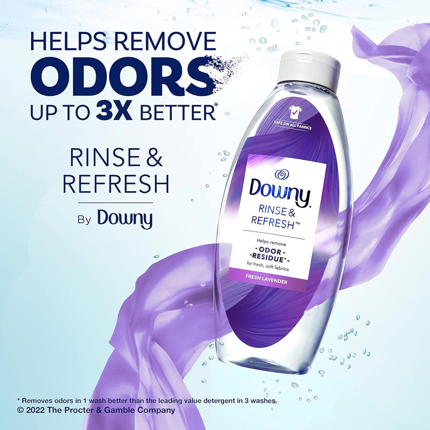 Downy RINSE & REFRESH Laundry Odor Remover and Fabric Softener, Fresh Lavender, 48 fl oz, Safe on ALL Fabrics, Gentle on Skin, HE Compatible