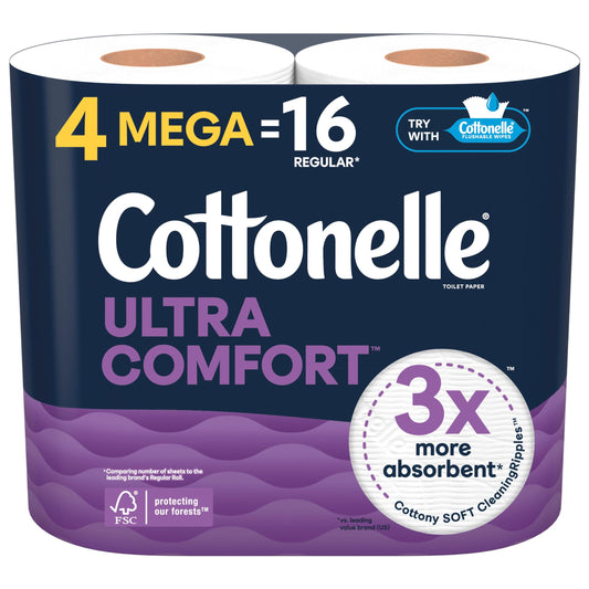 Cottonelle Ultra Comfort Soft Toilet Paper - 4 Mega Rolls (16 Regular Rolls), 244 Sheets Each