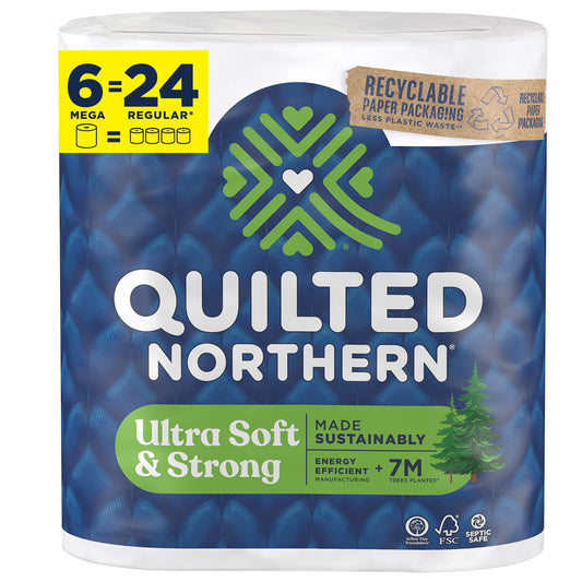 Quilted Northern Ultra Soft & Strong Toilet Paper, 6 Mega Rolls = 24 Regular Rolls, 5X Stronger*, Premium Soft Toilet Tissue with Recyclable Paper Packaging