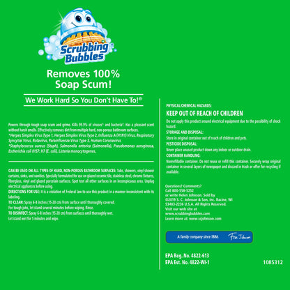 Scrubbing Bubbles Bathroom and Shower Cleaner Disinfectant Spray, Bathroom Grime Fighter, Citrus Scent, 32oz