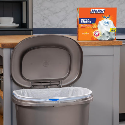 Hefty Ultra Strong 13 Gallon Trash Bags, Tall Kitchen Trash Bags 13 Gallon Size, Drawstring Closure, Continuous Odor Control, White, Citrus Twist Scent, 110 Bags