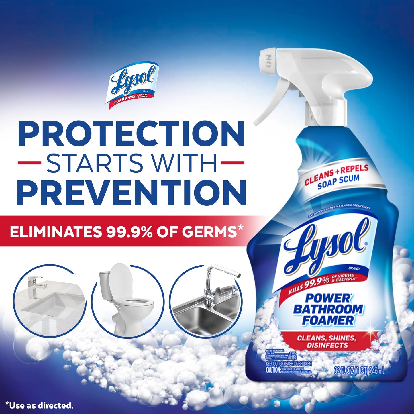 Lysol Power Foaming Cleaning Spray for Bathrooms, Foam Cleaner for Bathrooms, Showers, Tubs, 32oz