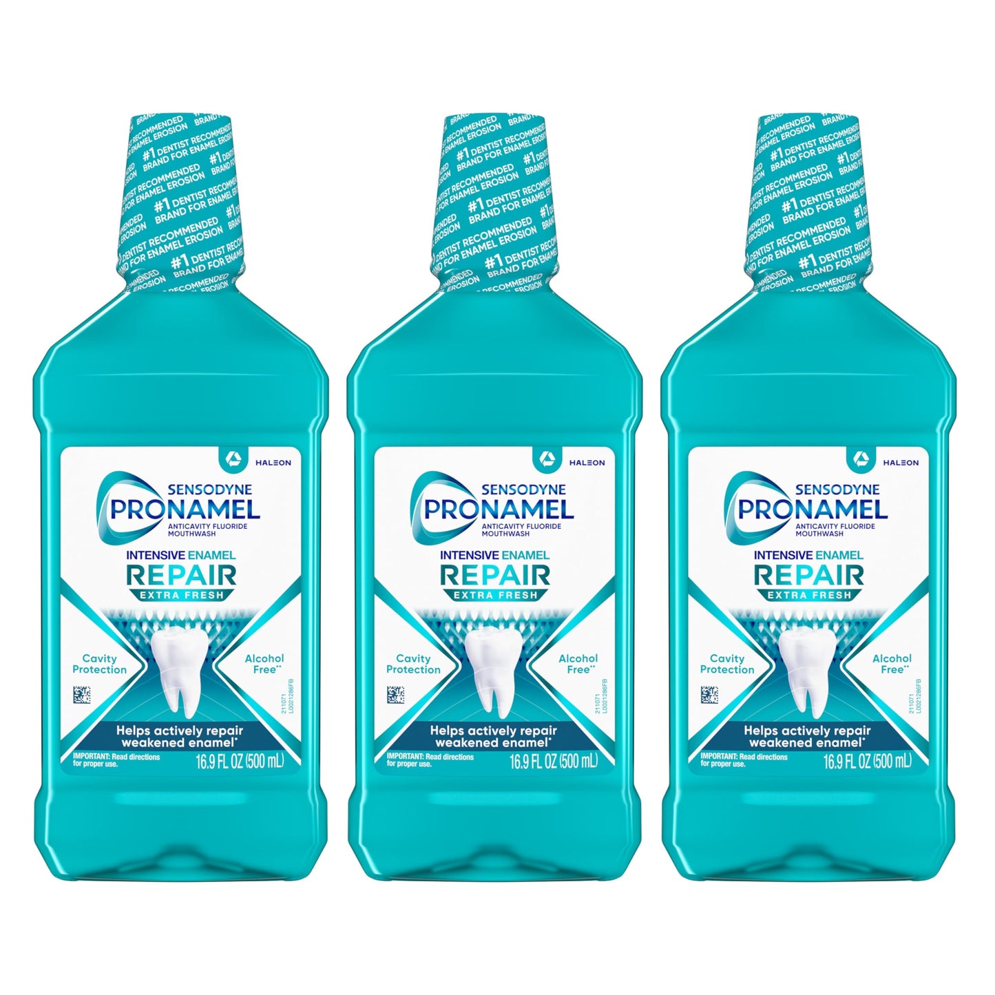 Sensodyne Pronamel Intensive Enamel Repair Alcohol-Free Mouthwash to Help Actively Repair Enamel and Protect Against Cavities, Extra Fresh, 3 x 16.9 fl oz