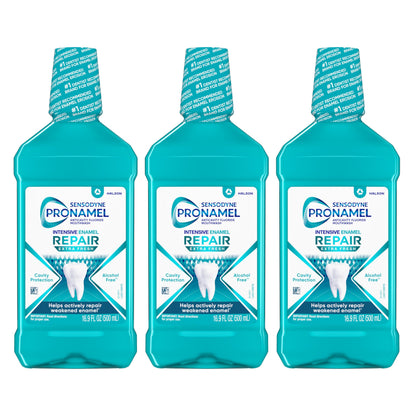 Sensodyne Pronamel Intensive Enamel Repair Alcohol-Free Mouthwash to Help Actively Repair Enamel and Protect Against Cavities, Extra Fresh, 3 x 16.9 fl oz