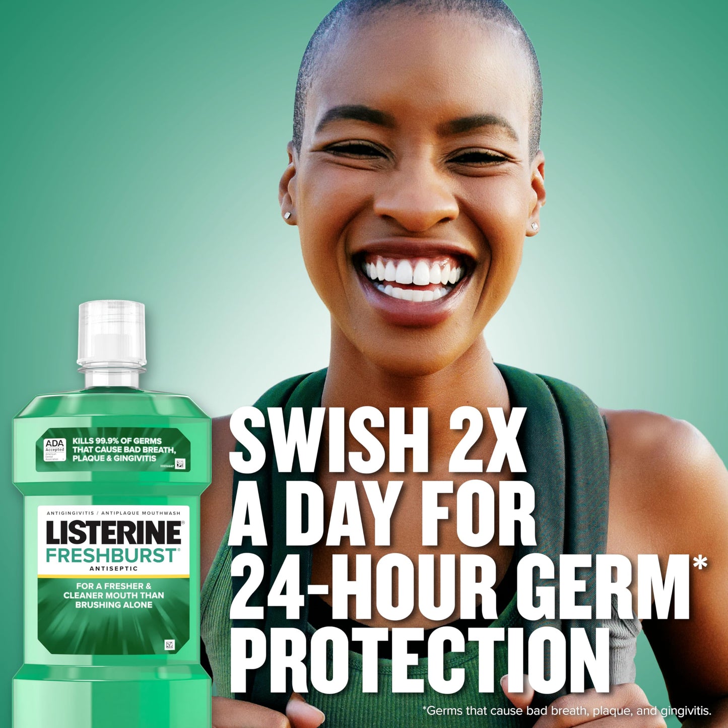 Listerine Freshburst Antiseptic Mouthwash for Bad Breath, Kills 99.9% of Bad Breath Germs & Fights Plaque & Gingivitis, ADA Accepted Mouthwash, Spearmint, Convenience Pack, 2 x 1 L