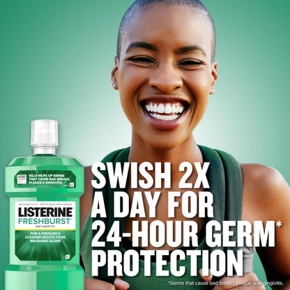 Listerine Freshburst Antiseptic Mouthwash for Bad Breath, Kills 99.9% of Bad Breath Germs & Fights Plaque & Gingivitis, ADA Accepted Mouthwash, Spearmint, Convenience Pack, 2 x 1 L