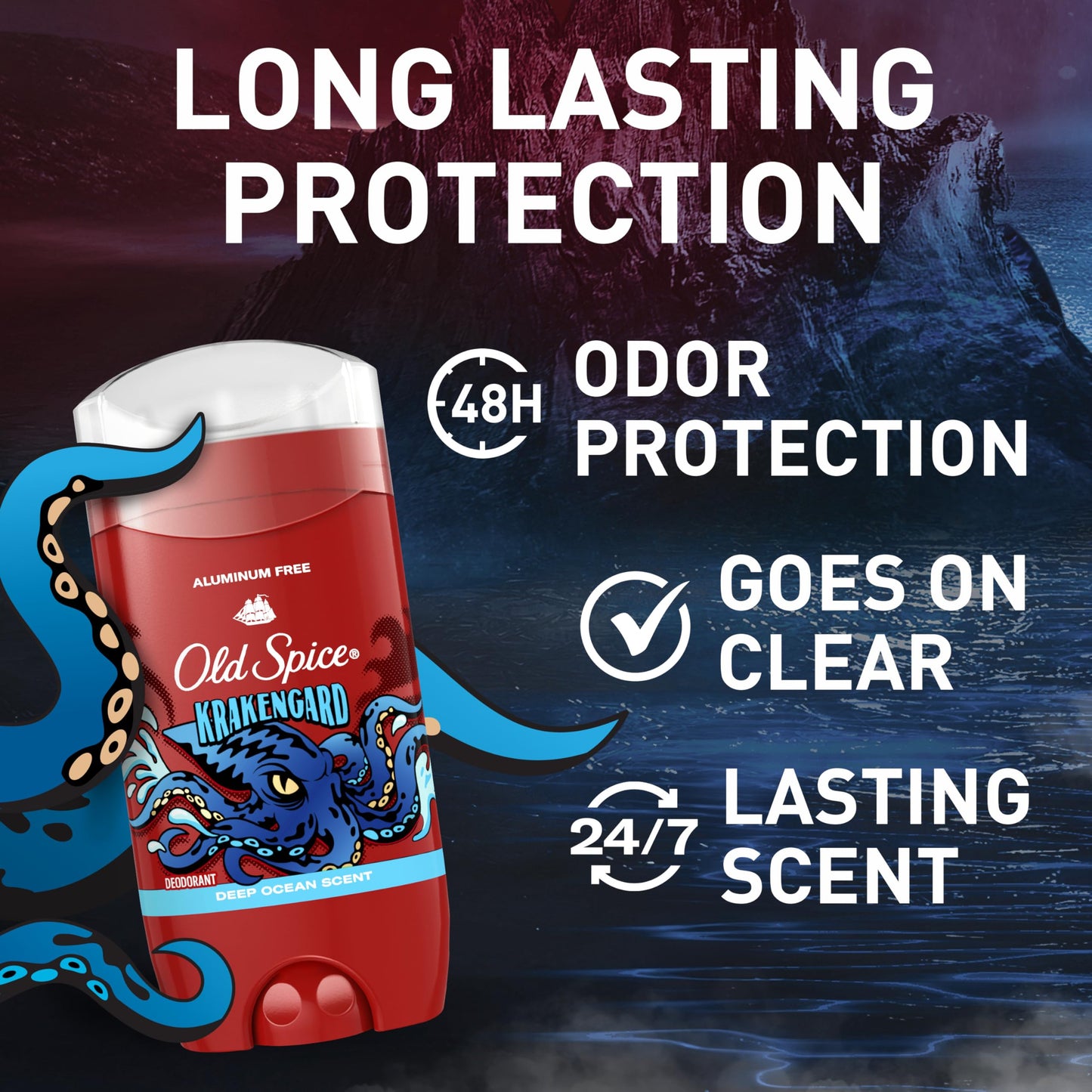 Old Spice Aluminum Free Deodorant for Men, 24/7 Odor Protection, 24/7 Freshness & Lasting Scent, Krakengard Scent, 3.0 oz (Pack of 3)