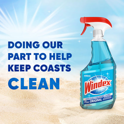 Windex Refill Glass and Window Cleaner Bottle, Bottle Made from 100% Recycled Plastic, Surface Cleaning Spray, Original Blue Scent, 2L (67.6 Fl Oz)