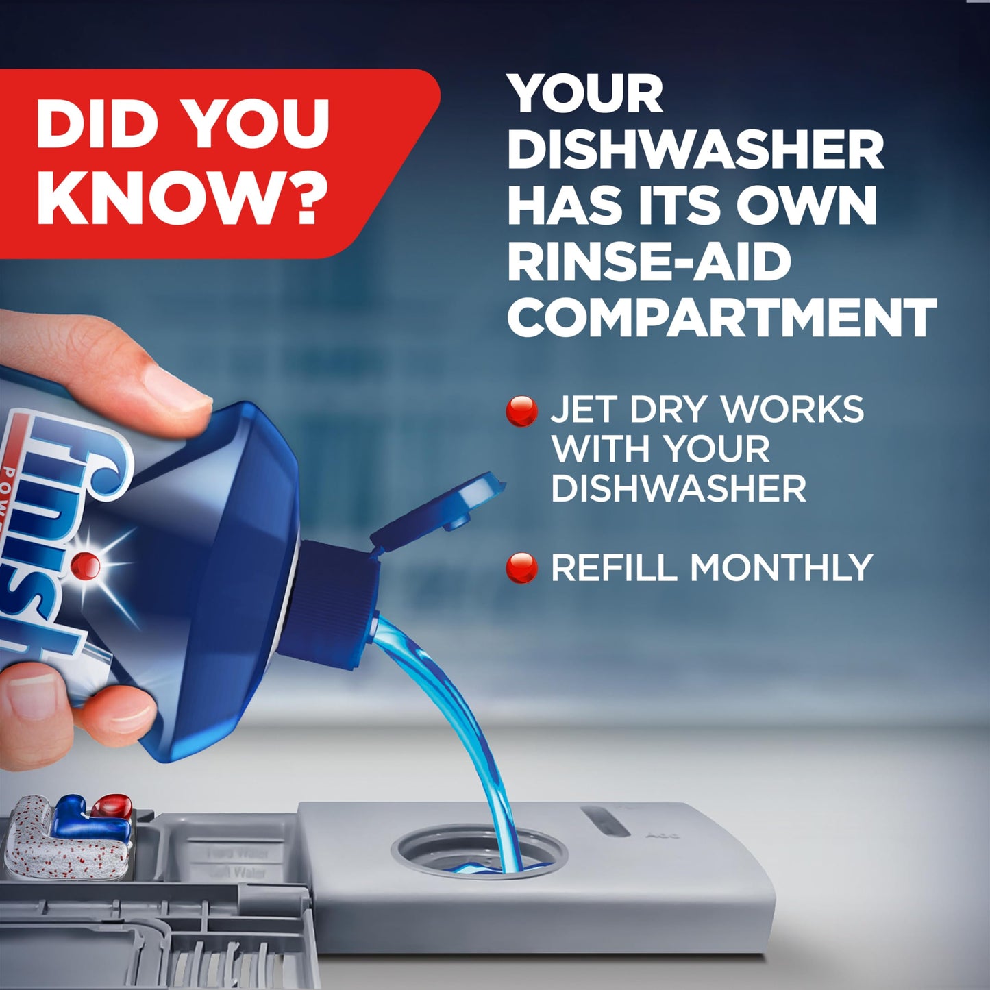 Finish Jet-Dry Dishwasher Rinse Aid, Compatible with Dishwasher Detergent, Prevents Spots & Residues, Dries, Shine & Protects, 23 oz, 225 Washes.