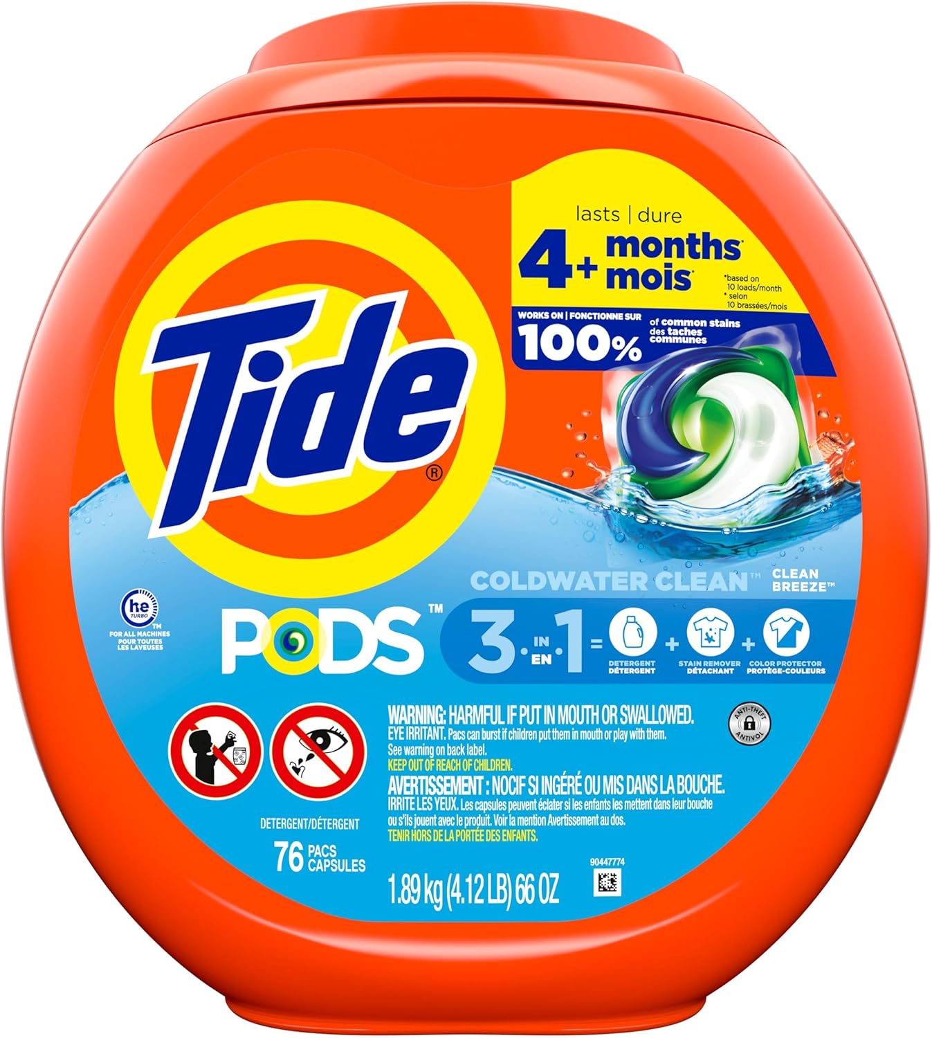 Tide PODS Liquid Laundry Detergent Soap Pacs HE Compatible 76 Count Powerful 3-in-1 Clean in one Step Clean Breeze Scent