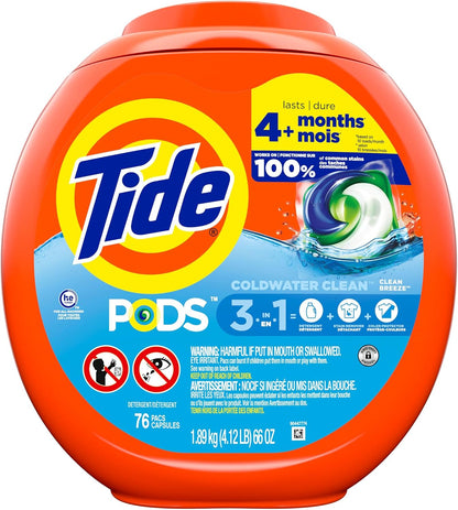 Tide PODS Liquid Laundry Detergent Soap Pacs HE Compatible 76 Count Powerful 3-in-1 Clean in one Step Clean Breeze Scent