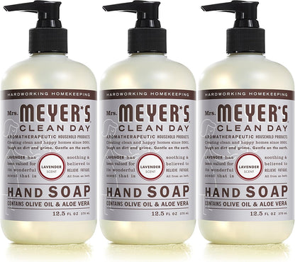 MRS. MEYER'S CLEAN DAY Hand Soap, Made with Essential Oils, Biodegradable Formula, Lavender, 12.5 fl. oz - Pack of 3