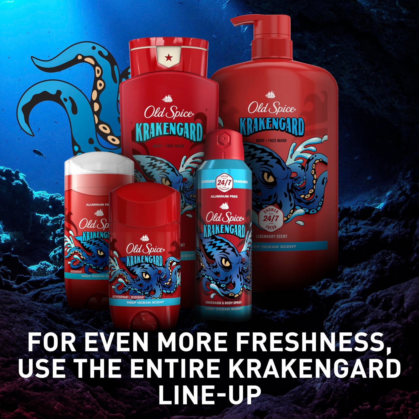 Old Spice Aluminum Free Deodorant for Men, 24/7 Odor Protection, 24/7 Freshness & Lasting Scent, Krakengard Scent, 3.0 oz (Pack of 3)