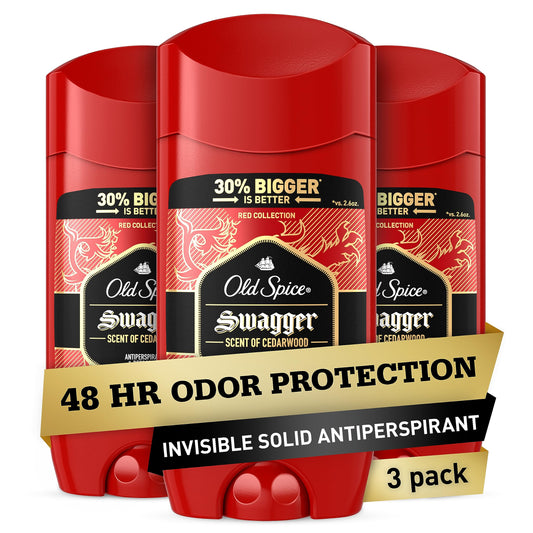 Old Spice Antiperspirant Deodorant for Men, 24/7 Sweat & Odor Protection, 24/7 Lasting Freshness, Invisible Solid, Swagger with Cedarwood Scent, 3.4 oz (Pack of 3)