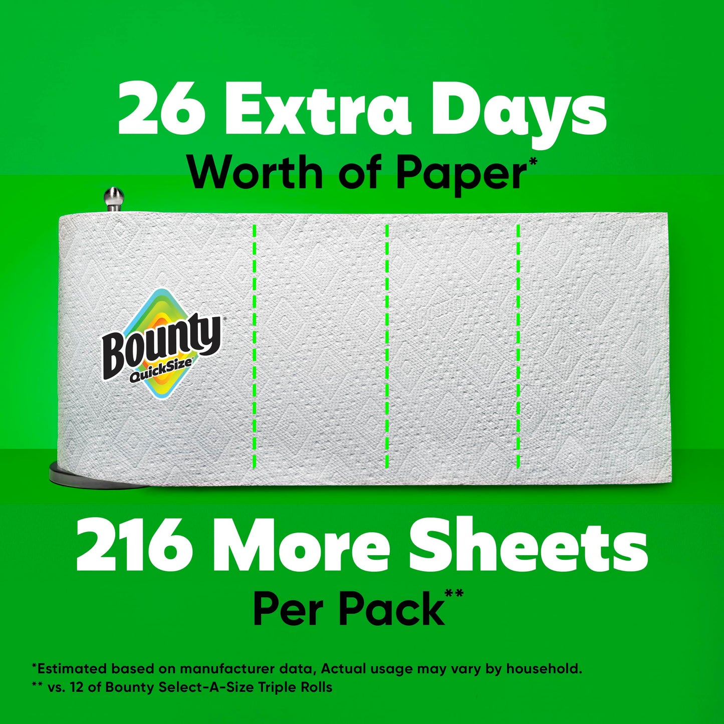 Bounty Quick-Size Paper Towels, White, 12 Family Triple Rolls = 40 Regular Rolls