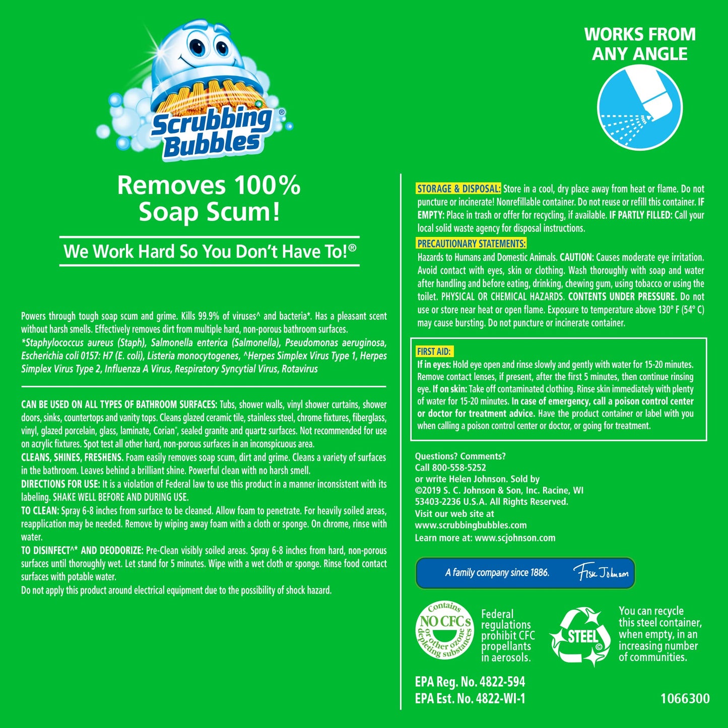 Scrubbing Bubbles Bathroom and Shower Cleaner Disinfectant Aerosol, Foaming Action Bathroom Grime Fighter, Floral Fusion Scent, 20oz