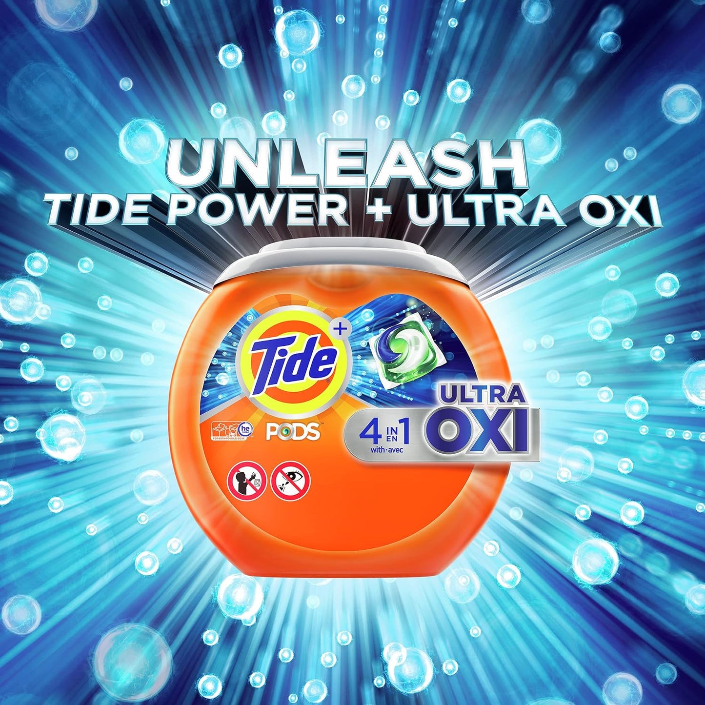 Tide PODS Liquid Laundry Detergent Soap Pacs, 4-n-1 Ultra Oxi, HE Compatible 85 Count, Built in Pre-Treater for Stains