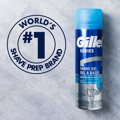 Gillette Series 3X Moisturizing Shave Gel, 6 Count, 7oz Each, Lubrication to Protect Against Irritation, Blue-White, 7 Ounce (Pack of 6)