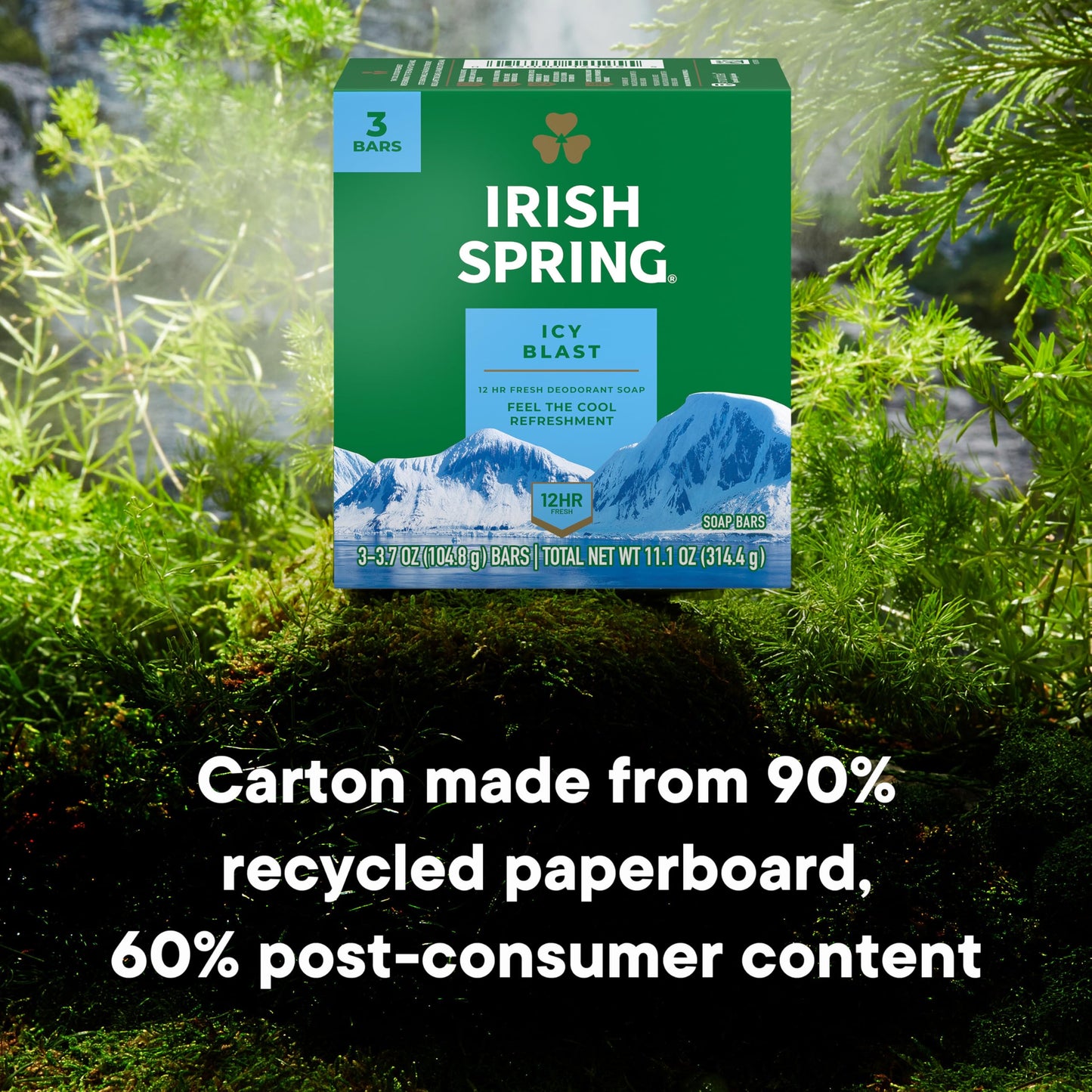 Irish Spring Icy Blast Bar Soap for Men, Mens Soap, Smell Fresh and Clean 12 Hours, Men Bars Washing Hands Body, Mild Skin, Recyclable Carton, 24 Pack, 3.7 Oz
